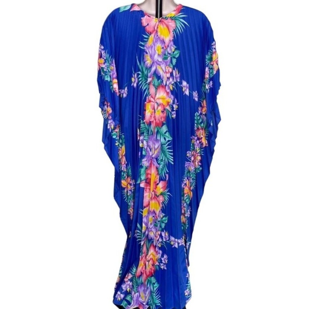 Vintage Royal Creations Hawaiin Dress Floral  MuMu Kaftan Kimono Made Hawaii u